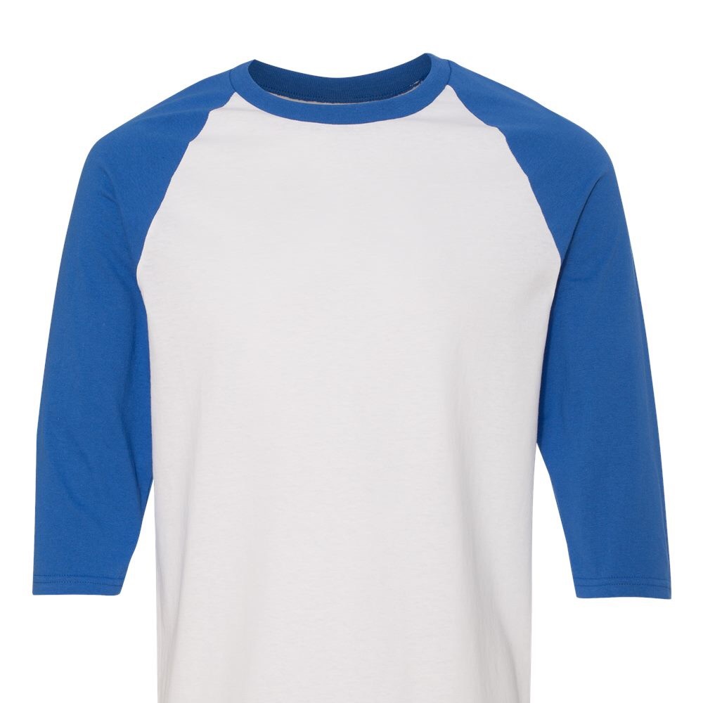 Gildan Raglan 3/4 sleeve t shirt. Colors:White/Royal